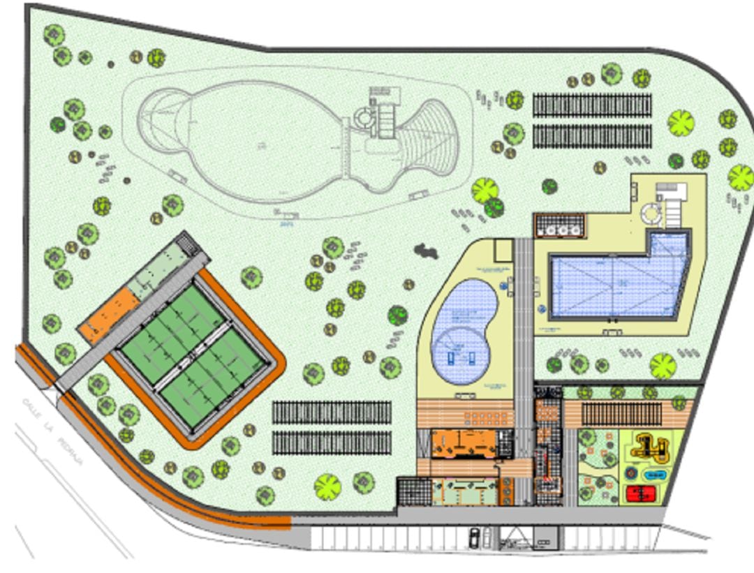 Plano de las futuras piscinas y resto del complejo en proyecto