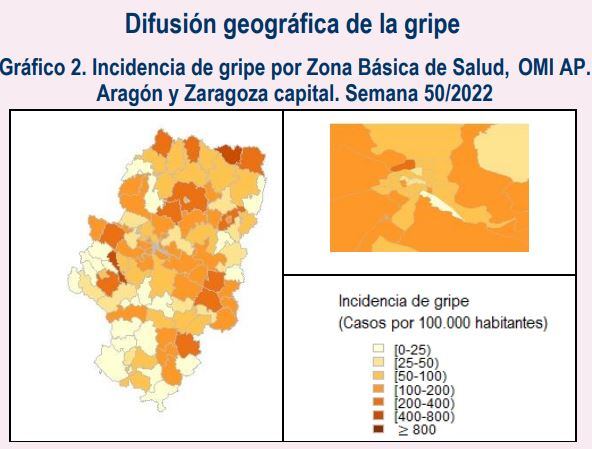 Difusión geográfica de la gripe en Aragón