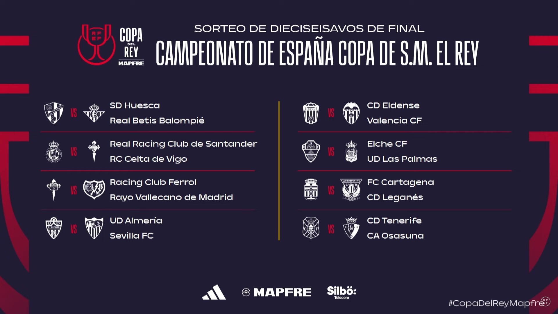 Emparejamientos de los 1/16 de final de la Copa del Rey