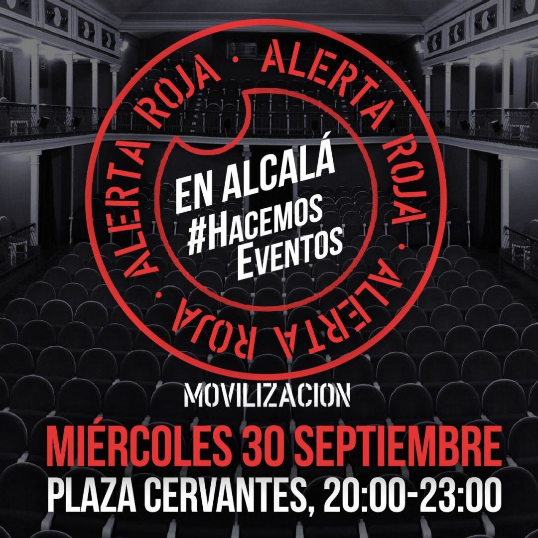 Cartel de Alerta Roja anunciando la movilización en Alcalá de Henares.