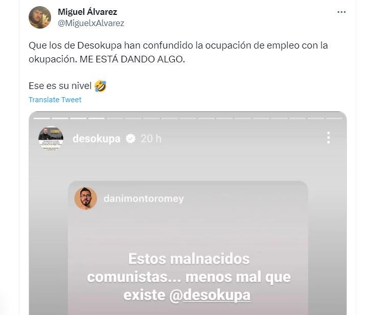 El tweet del usuario que ha señalado la confusión de la empresa Desokupa