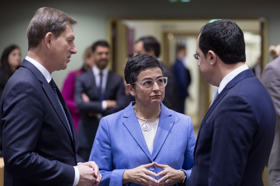 La ministra de Exteriores, Arancha González Laya, a su llegada a la cumbre europea