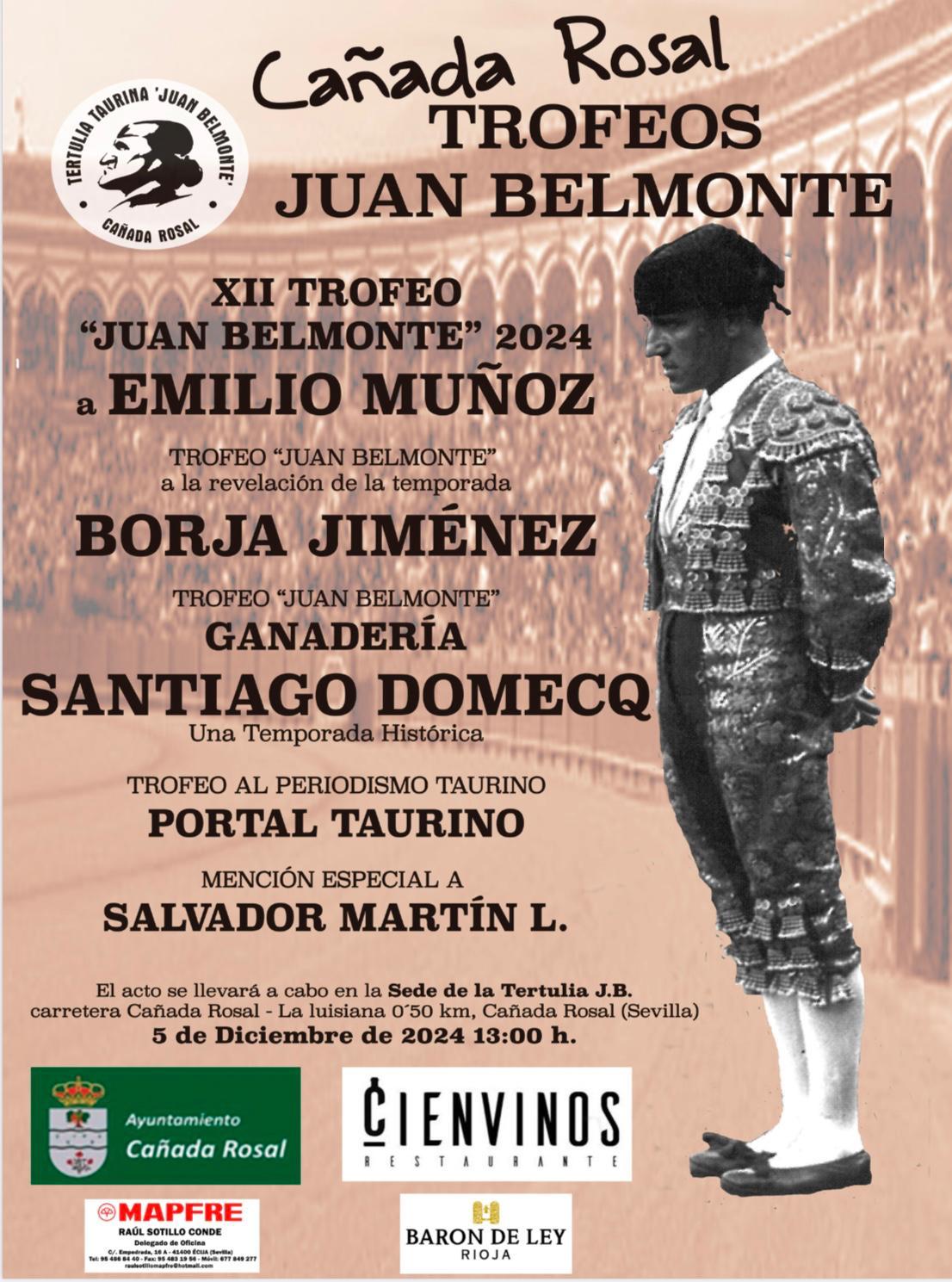 Cartel de los premios de la Tertulia Taurina &#039;Juan Belmonte&#039; de Cañada Rosal