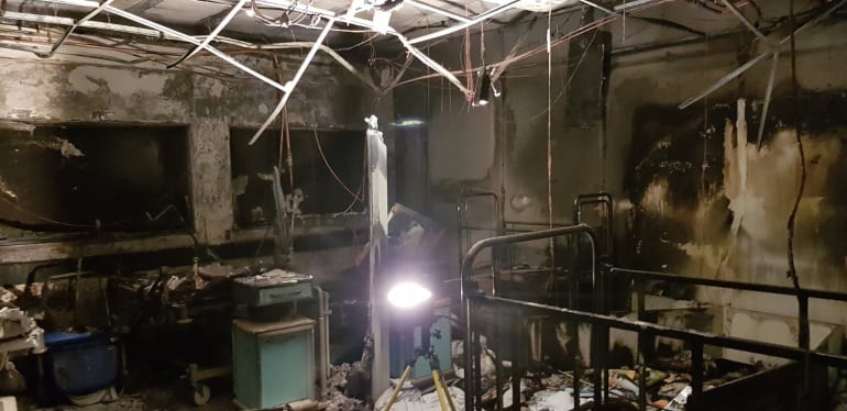 Así quedó el interior de una de las zonas más afectadas de las urgencias del Hospital Nuestra Señora de La Candelaria