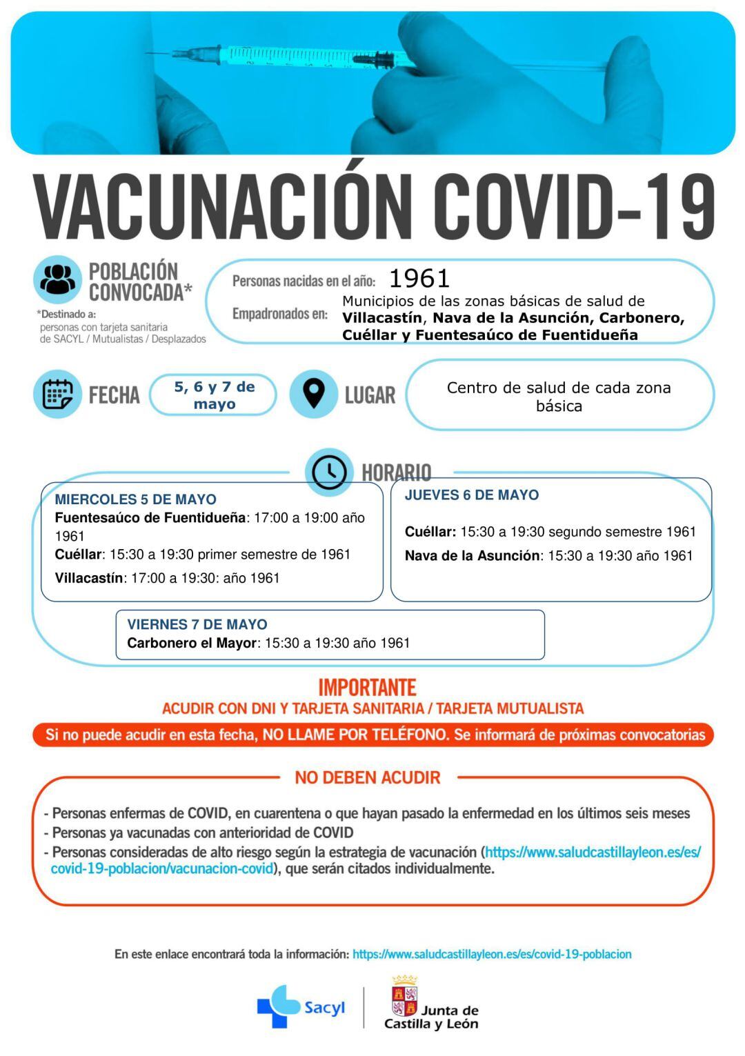Calendario de vacunación para los nacidos en 1961 en la provincia de Segovia