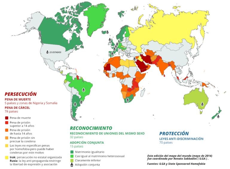 El mapa de la homosexualidad en el mundo (Fuente: ILGA).