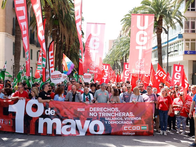 MÁLAGA, 01/05/2026.- Vista de la manifestación convocada por el Día Internacional del Trabajo, este viernes, en Málaga. EFE/ Jorge Zapata