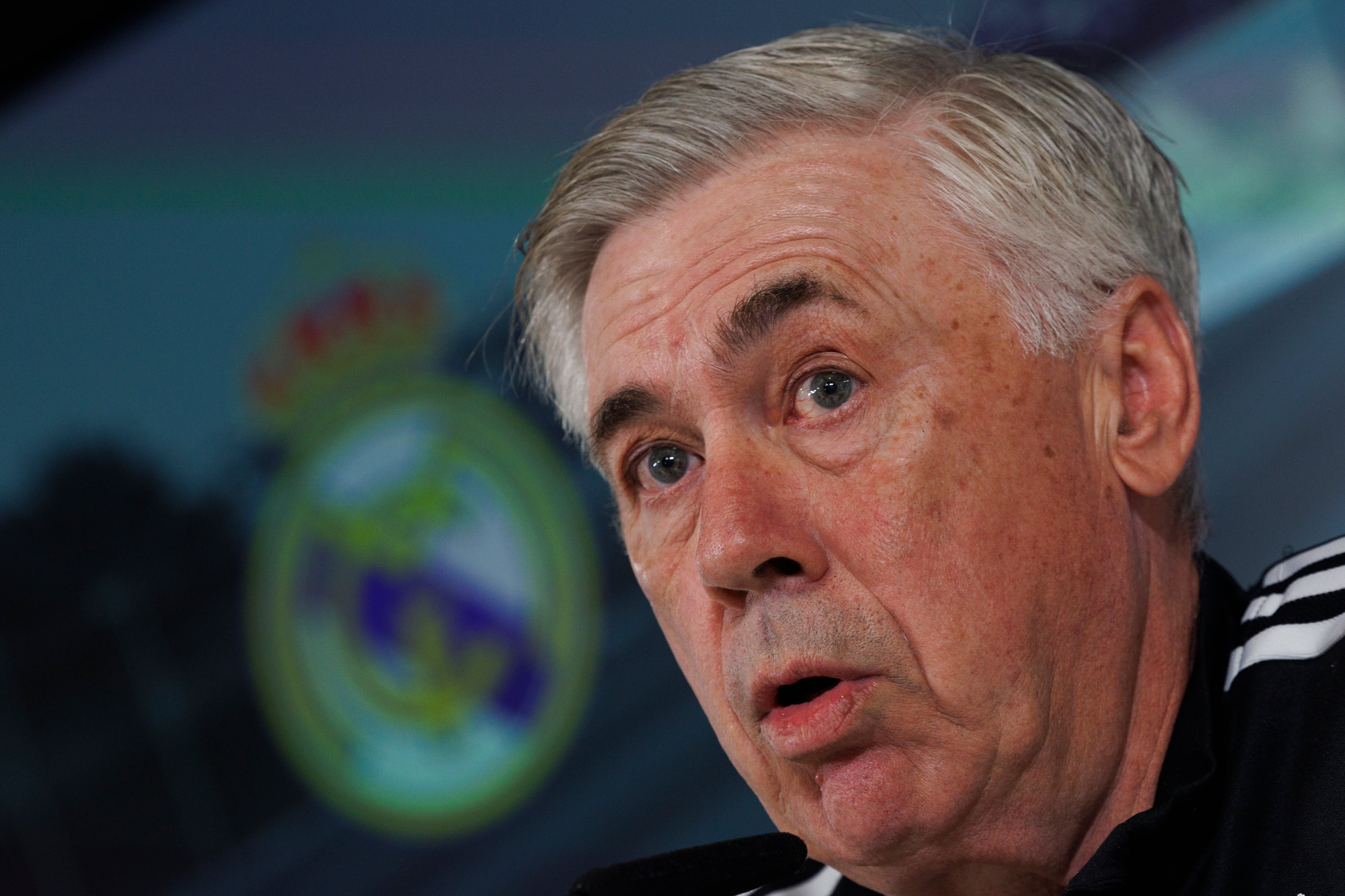 El entrenador del Real Madrid, Carlo Ancelotti, durante la rueda de prensa previa al entrenamiento en Madrid, el 4 de Febrero 2023.