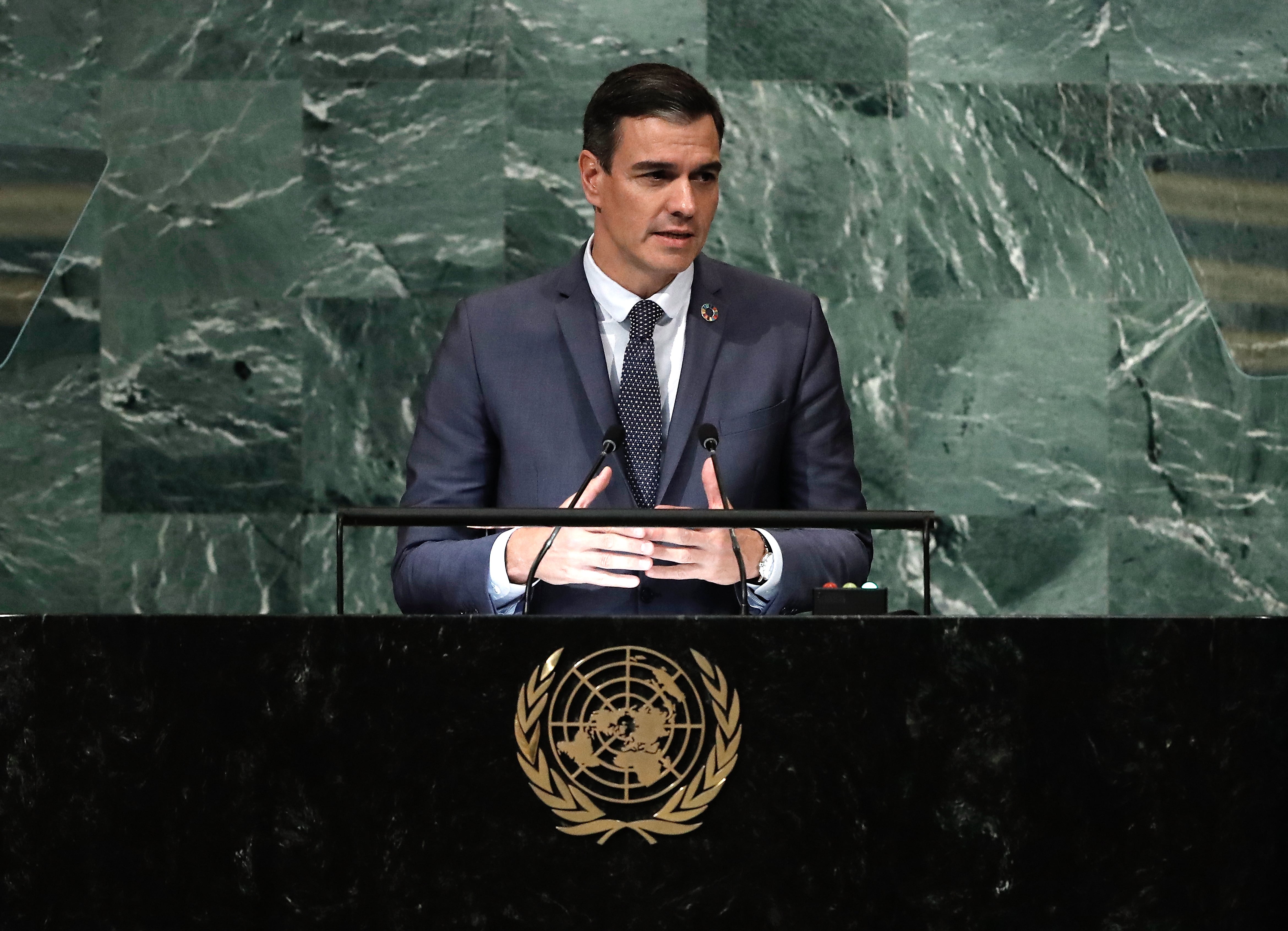 El presidente del Gobierno de España, Pedro Sánchez, durante una intervención en la Asamblea General de la ONU.