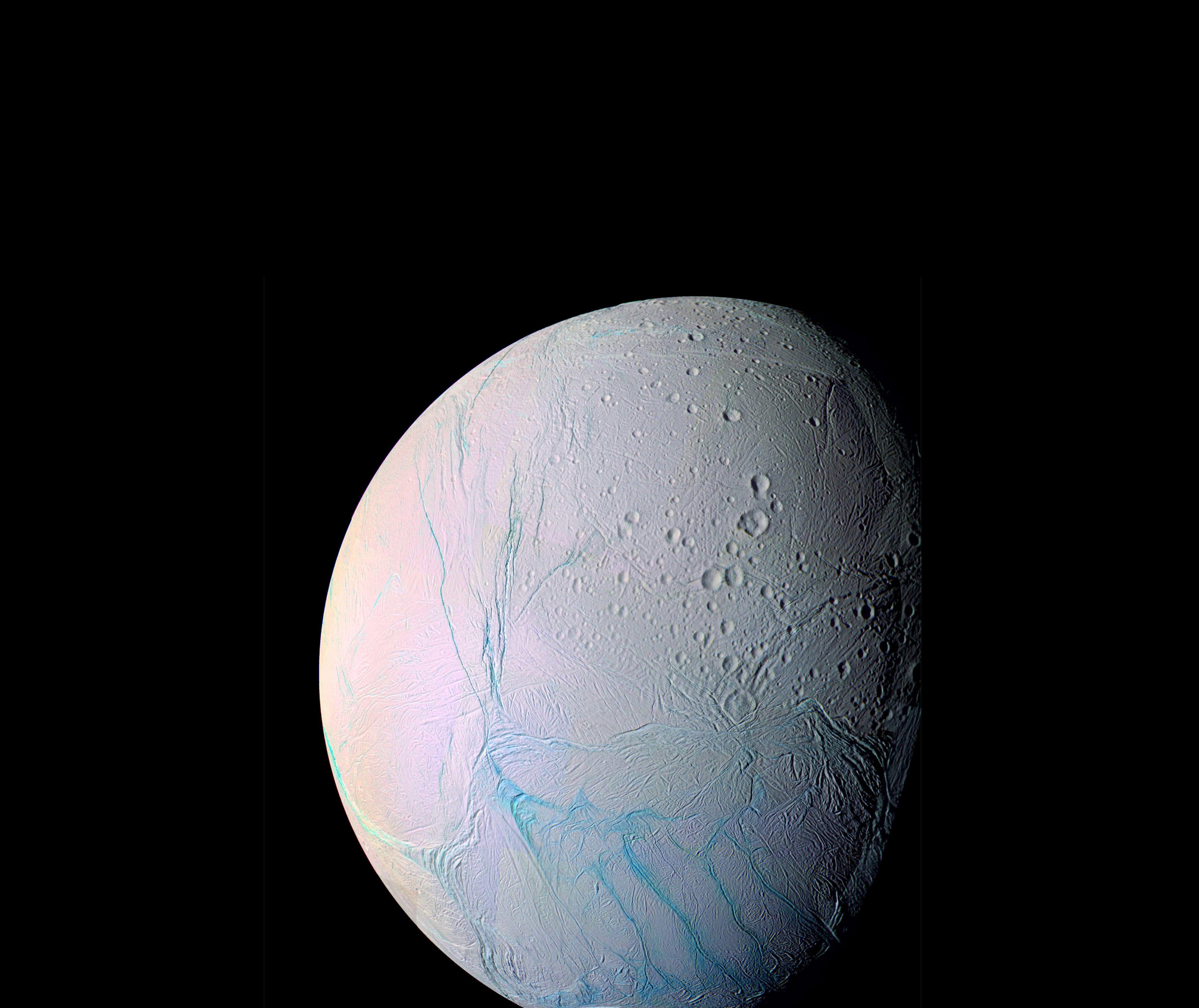 Cráteres de la luna de Saturno, Encélado. (Photo by: Universal History Archive/Universal Images Group via Getty Images)