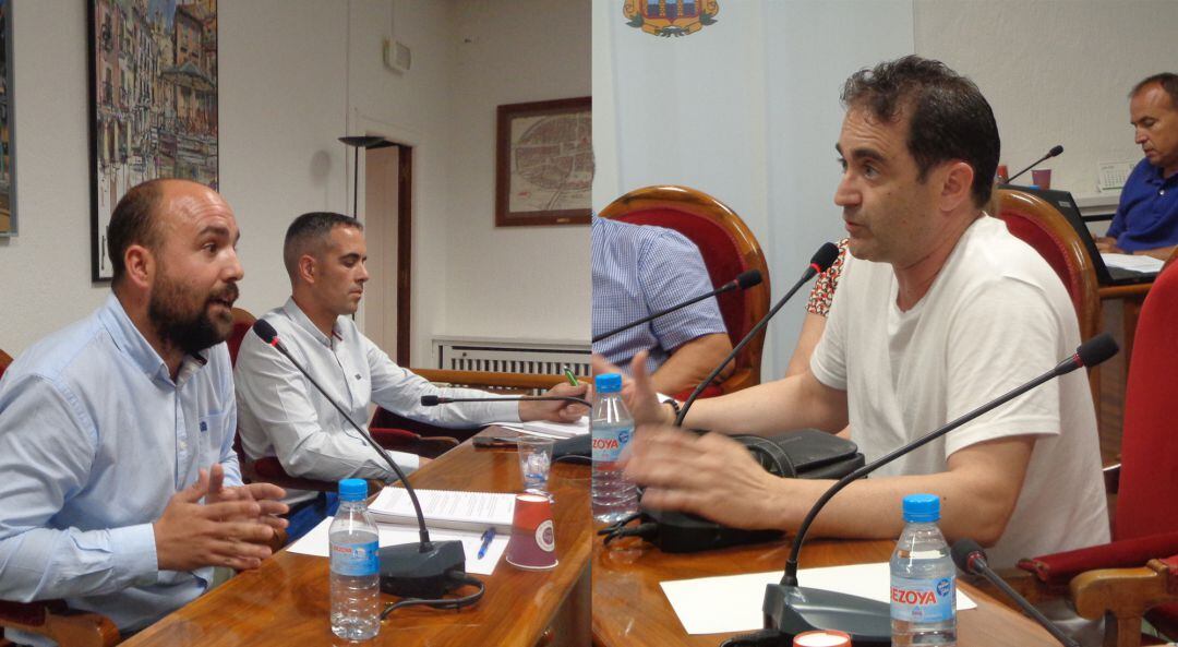 A la izquierda los concejales de Vox, Vicente Holgueras y Sergio Chagartegui y a la derecha el socialista Sergio Ortega