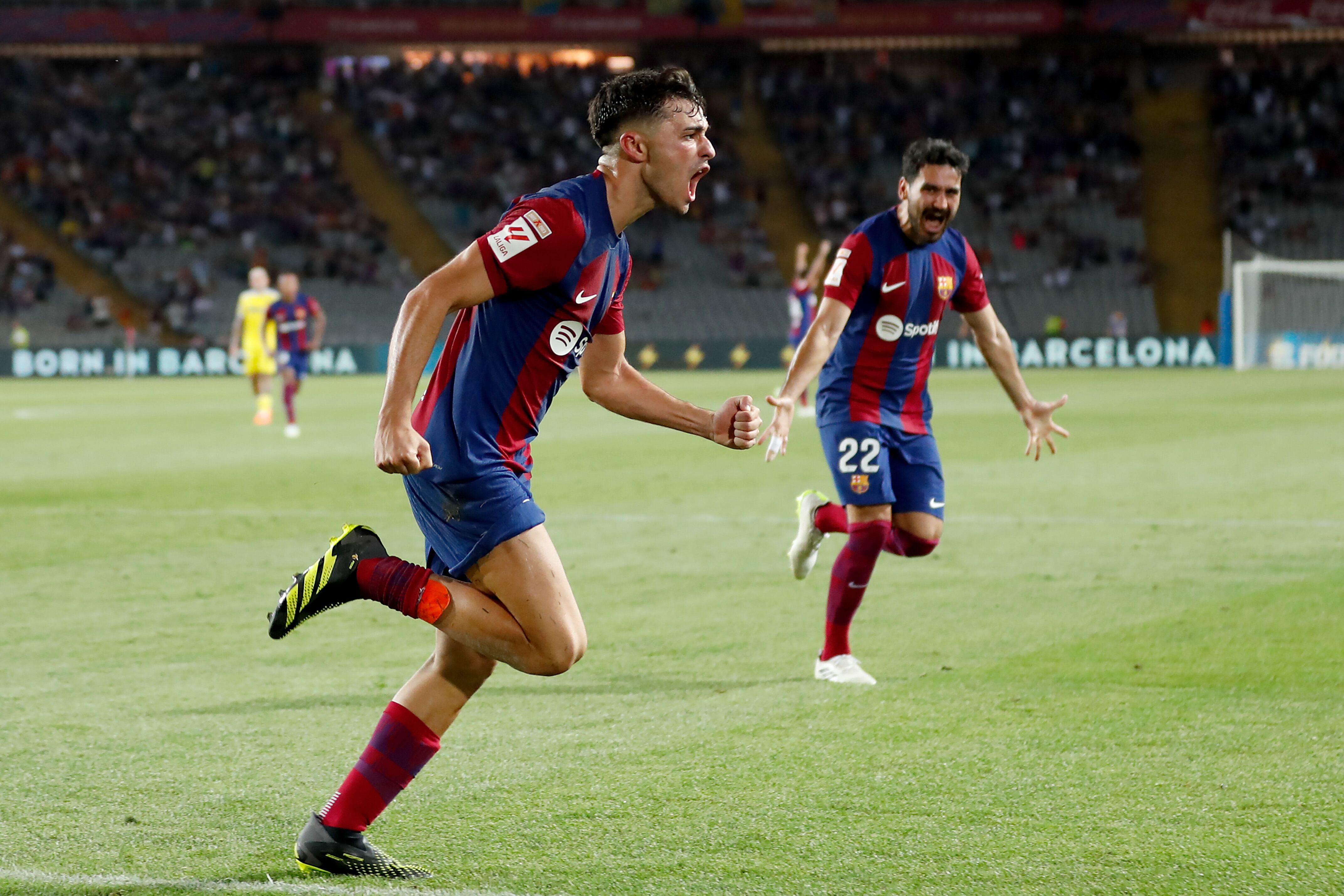 BARCELONA, SPAIN - AUGUST 20: Pedri Gonzalez of FC Barcelona celebrates 1-0 during the LaLiga EA Sports  match between FC Barcelona v Cadiz FC at the Lluis Companys Olympic Stadium on August 20, 2023 in Barcelona Spain (Photo by David S.Bustamante/Soccrates/Getty Images)