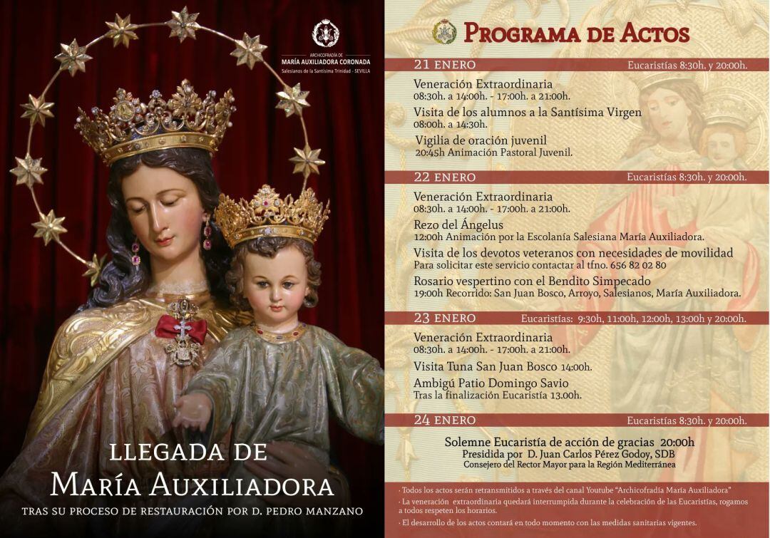 Programa de actos con motivo de la reposición al culto de María Auxiliadora