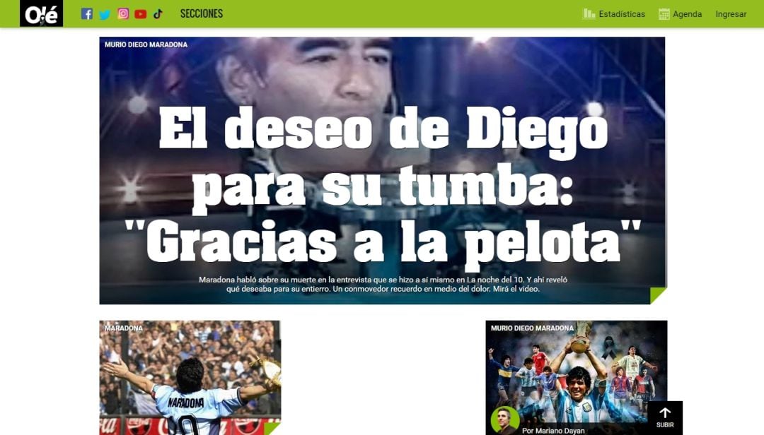 Portada digital del Diario Olé.