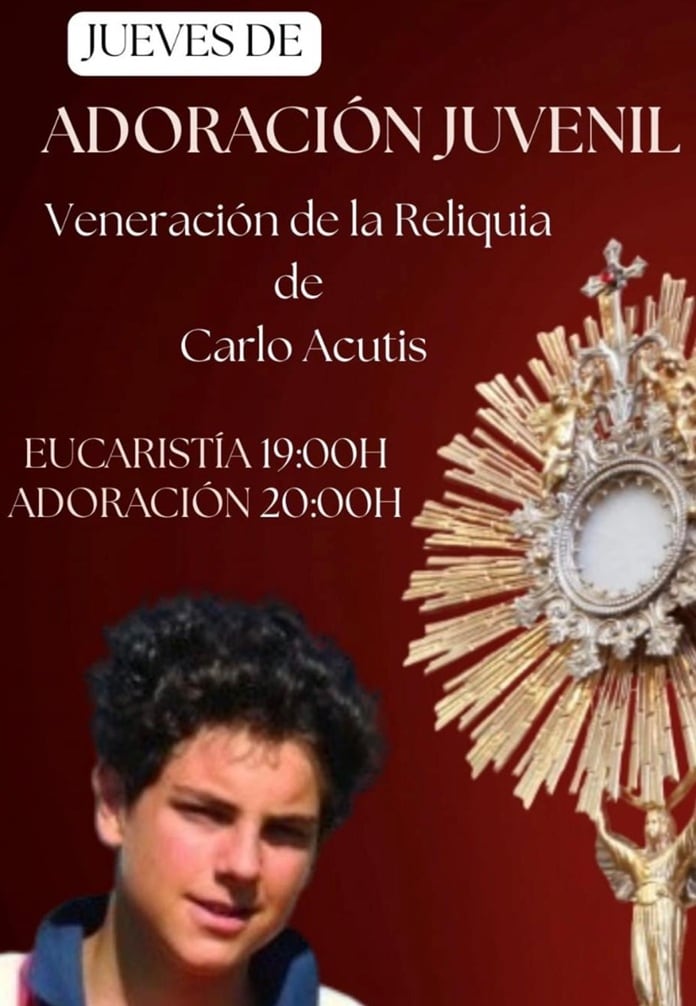 Cartel de la adoración juvenil a Carlo Acutis