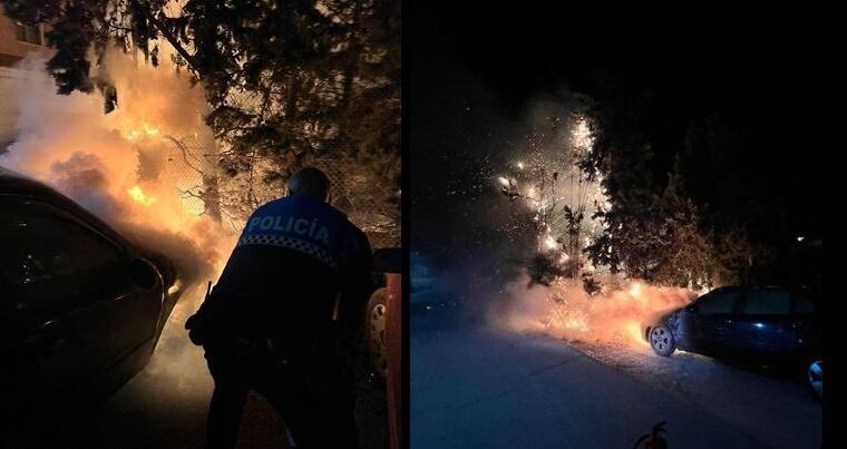 Incendio de dos vehículos en la calle Fresnedo de Aranda