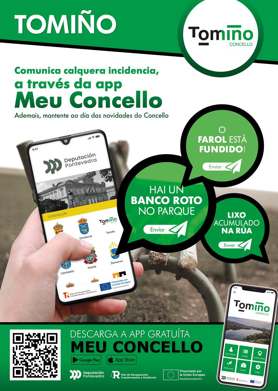 Cartel de la nueva app para gestión de incidencias en el concello de Tomiño