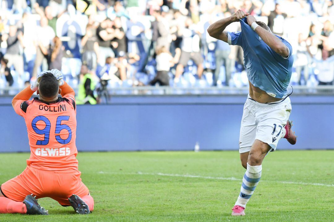 Immobile celebra el gol del empate ante el Atalanta