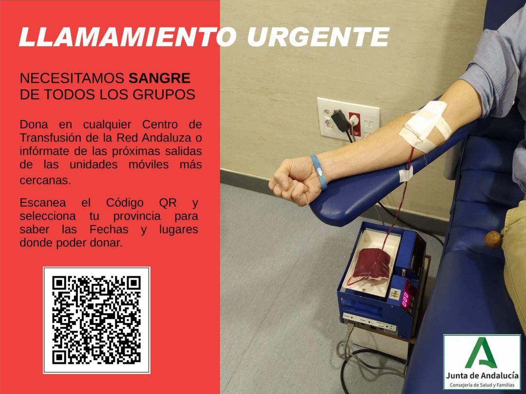 Cartel llamamiento urgente para la donación de sangre