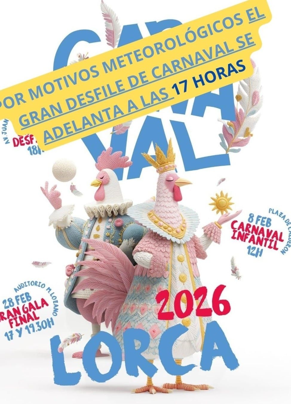 El Gran Desfile de Carnaval de Lorca se adelanta a las 17 horas por la previsión meteorológica