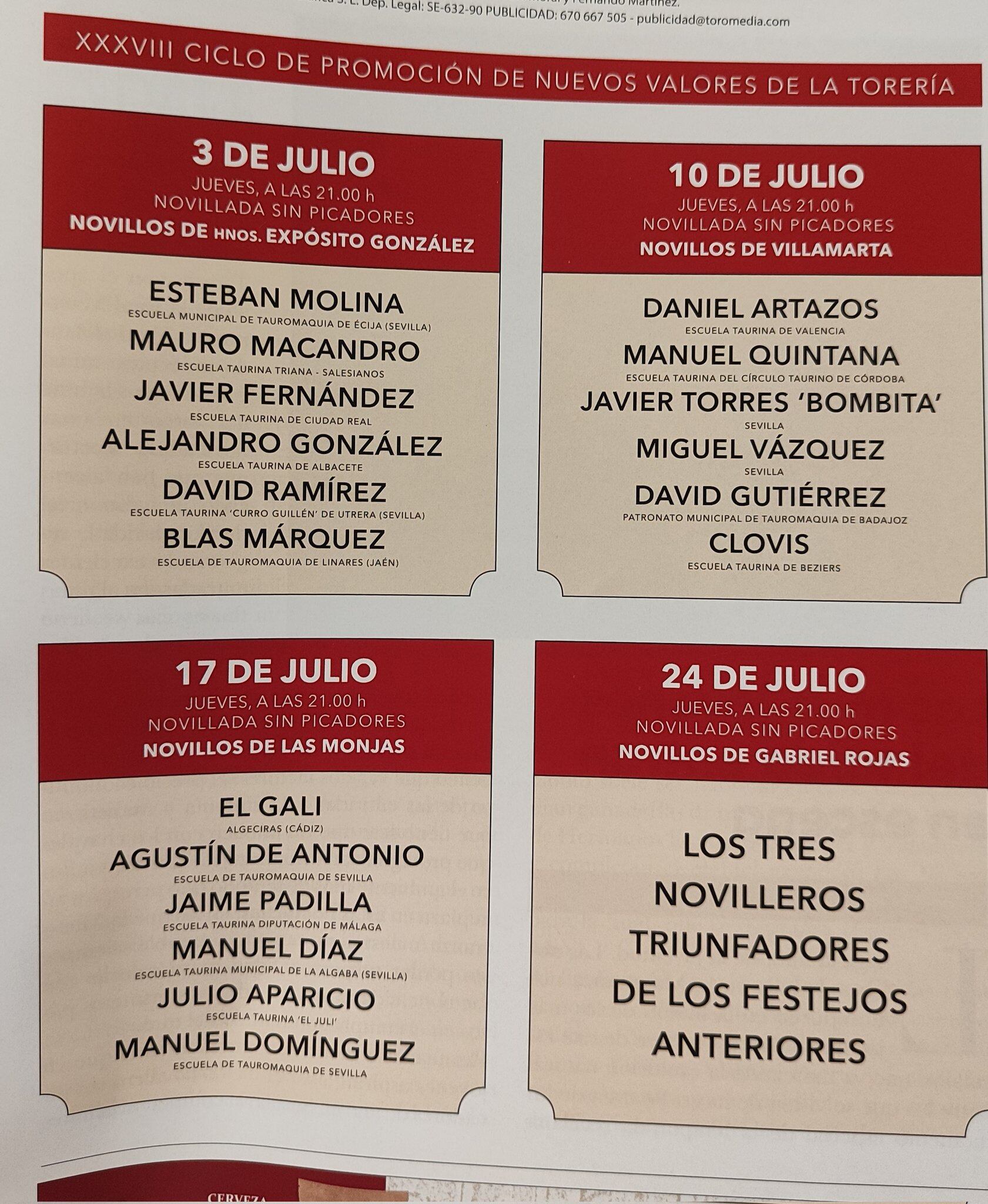 Carteles del 38º ciclo de promoción en la Real Maestranza