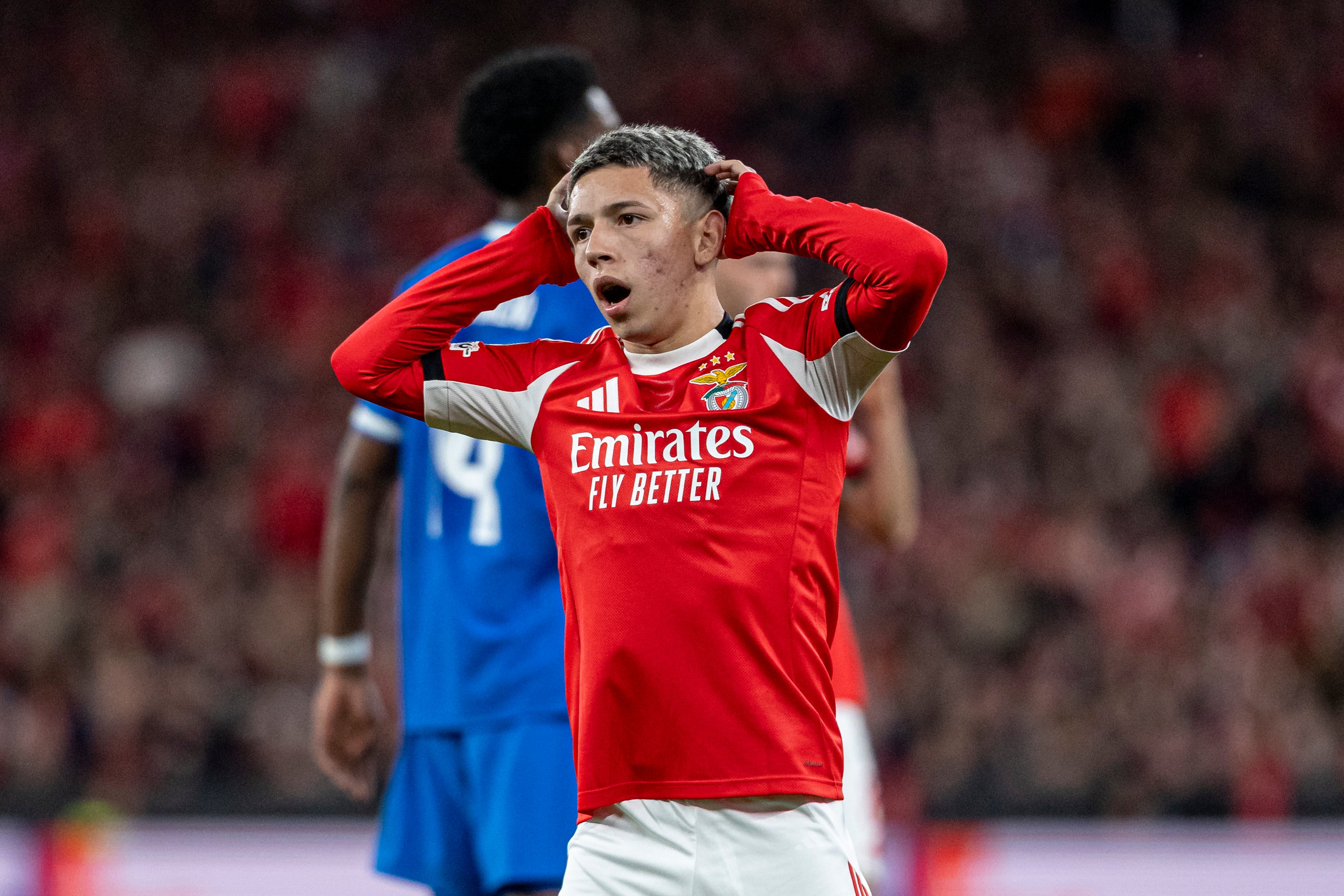Gianluca Prestianni, durante el Benfica-Real Madrid de la Champions League