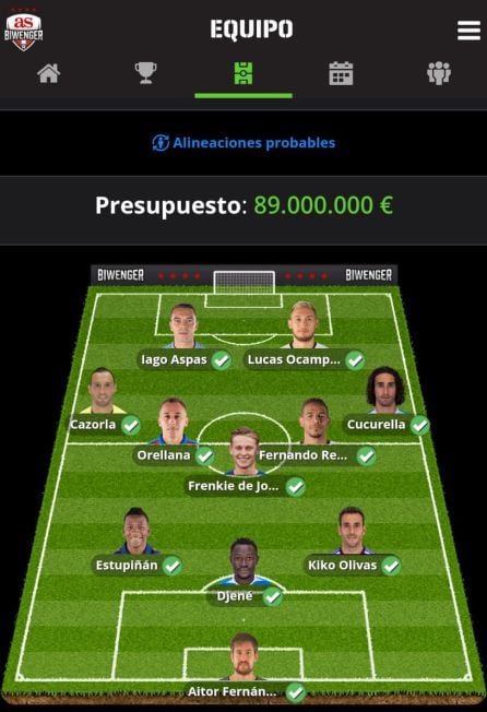 El equipo Biwenger de El Larguero de esta jornada