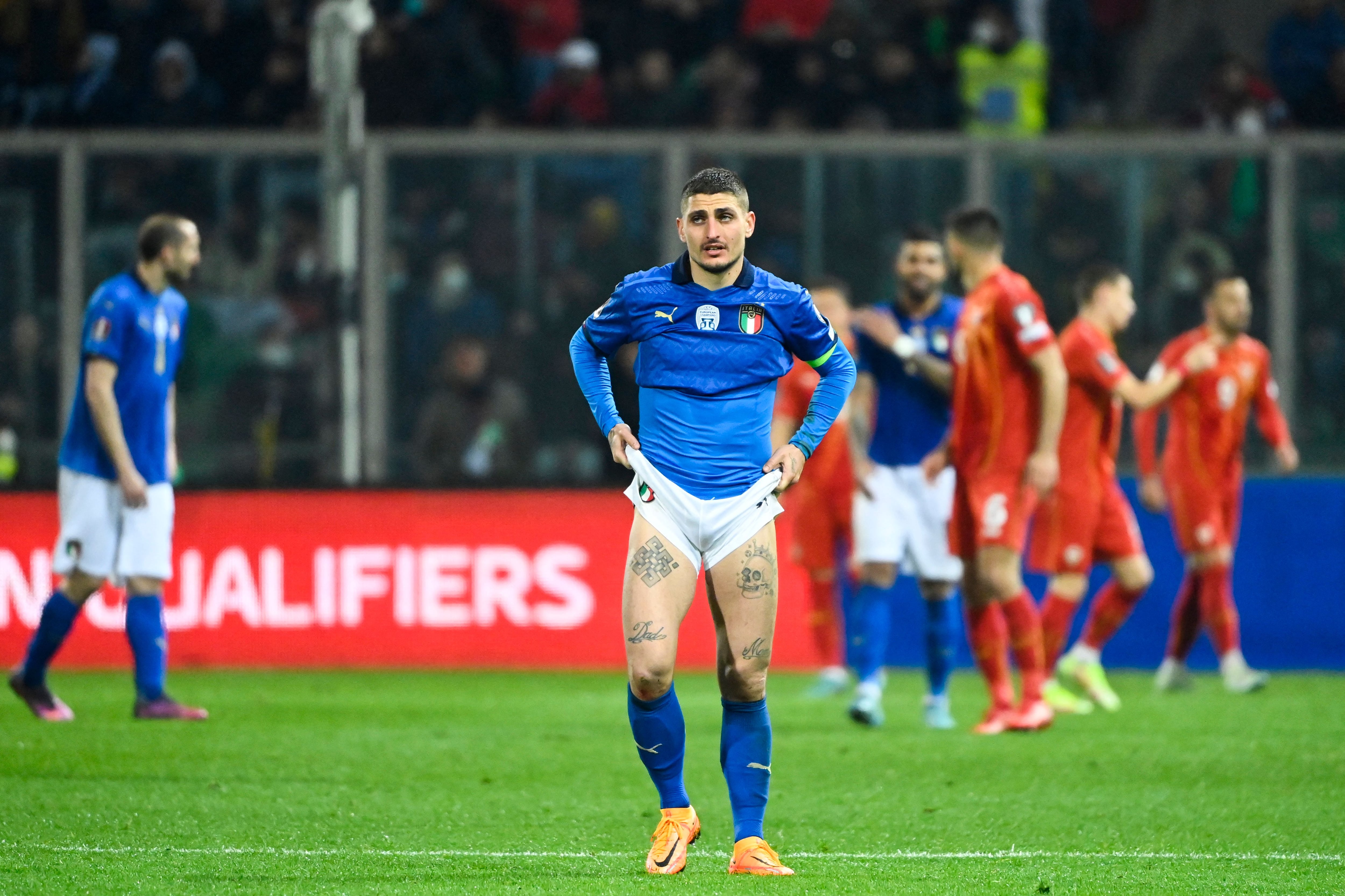 Marco Verratti, hundido tras el gol de Macedonia del Norte (Getty Images)