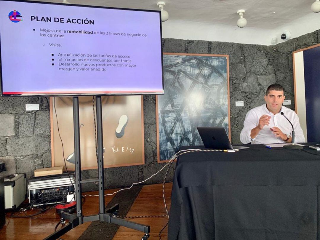Benjamín Perdomo, consejero delegado de los Centros de Arte, Cultura y Turismo del Cabildo de Lanzarote, durante la presentación de los resultados económicos enero-septiembre.
