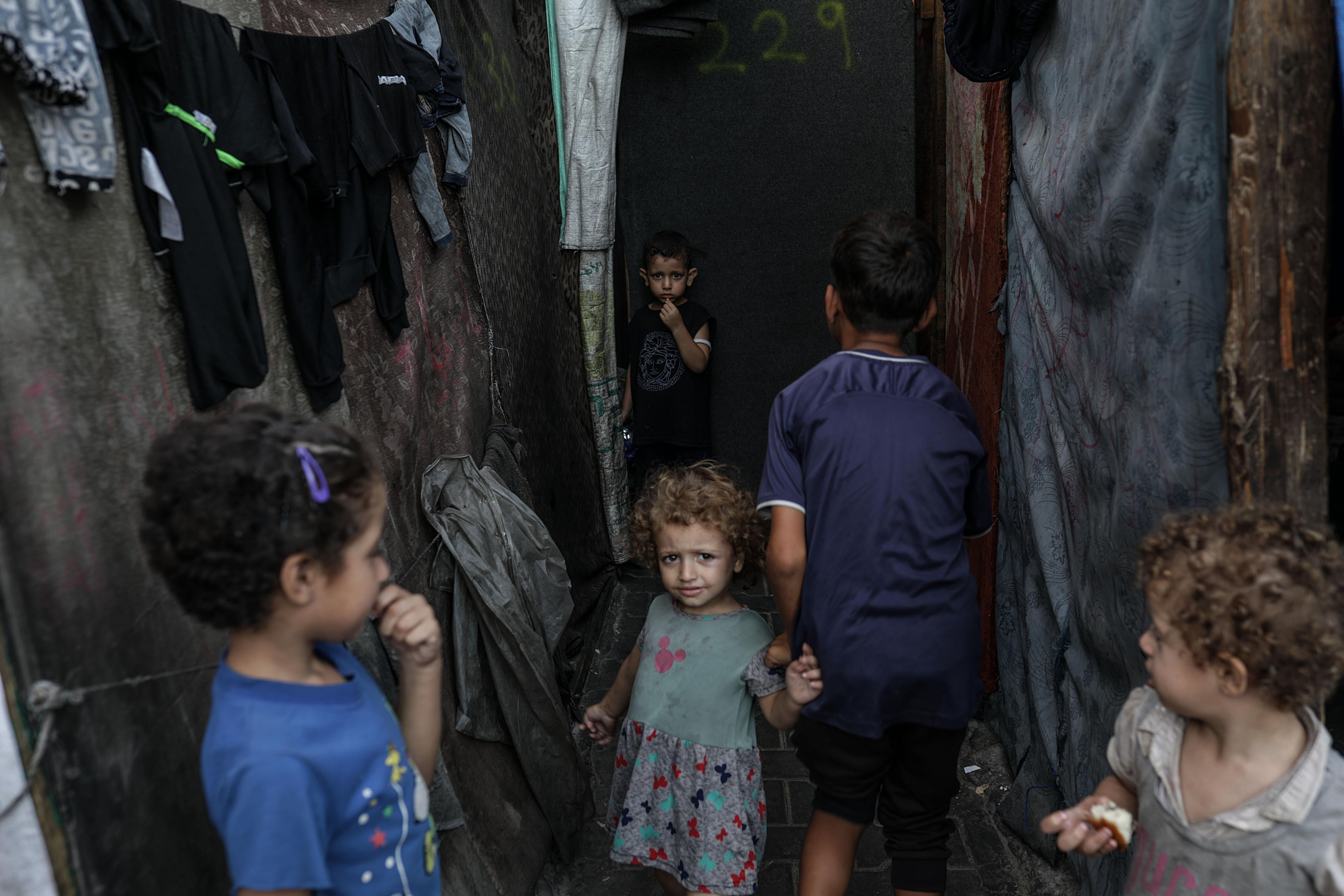 Niños palestinos se vacunan contra la polio.