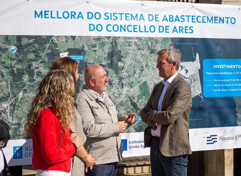 El presidente de la Xunta, el alcalde de Ares, la conselleira de Medio Ambiente y la delegada de la Xunta en la presentación del proyecto. Foto/Concello Ares