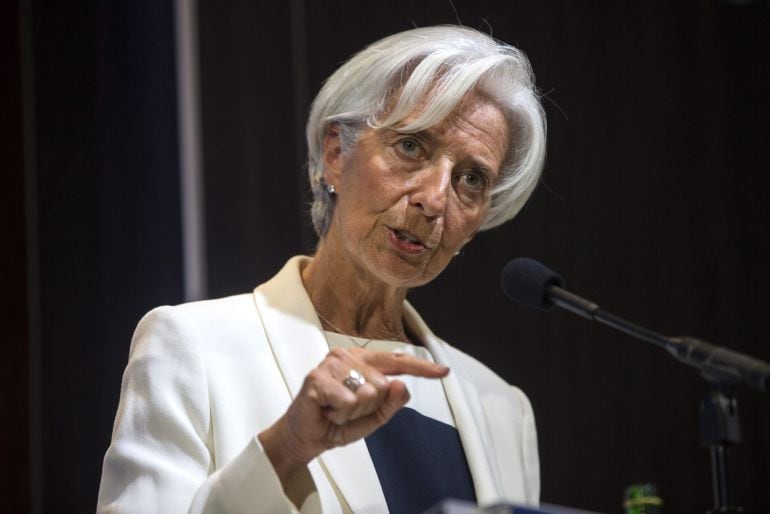 La directora gerente del Fondo Monetario Internacional (FMI), Christine Lagarde, habla en el Brookings Institute de Washington, DC