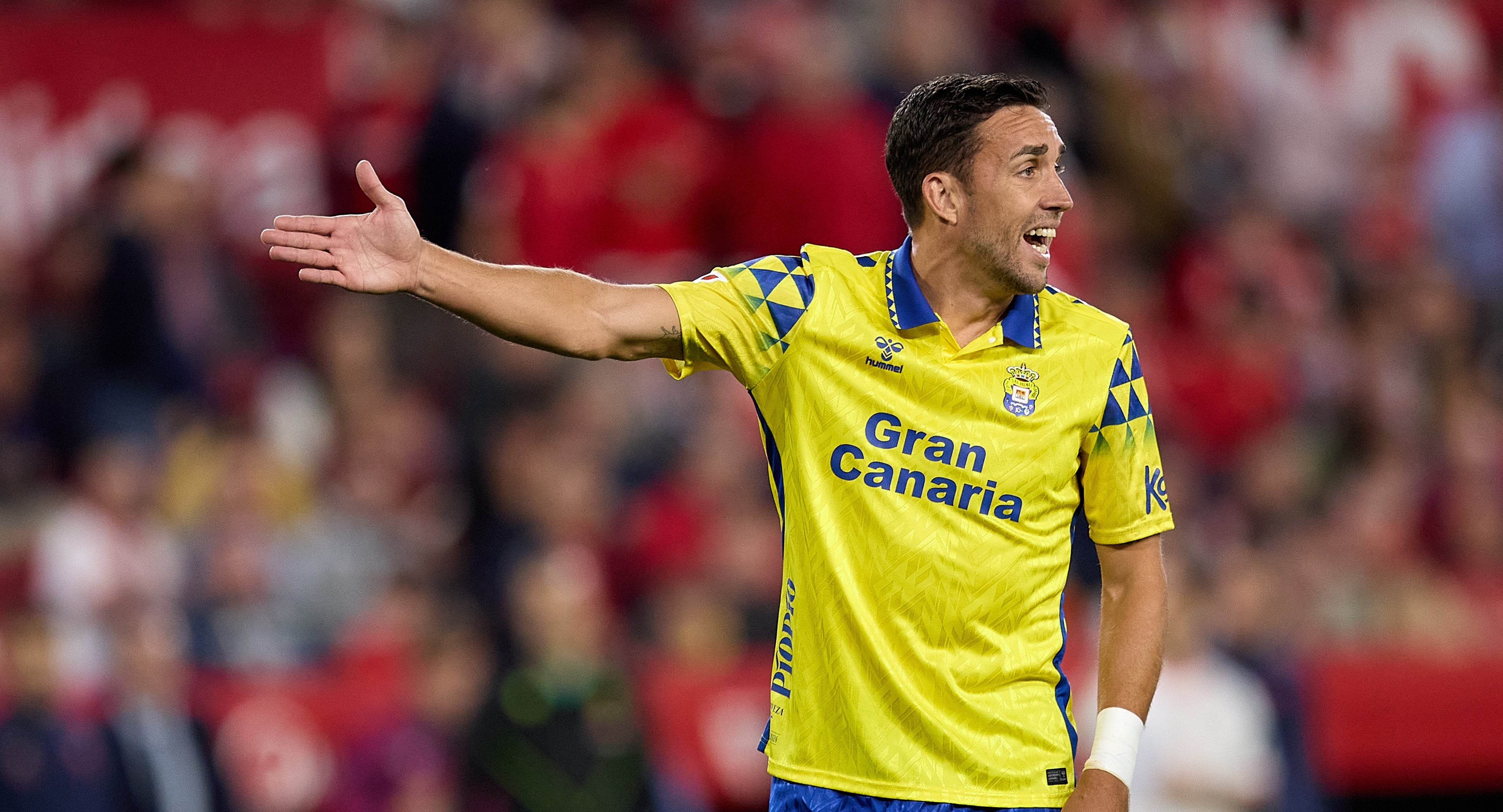 SEVILLE, SPAIN - MAY 13: Jaime Mata of UD Las Palmas reacts during the LaLiga match between Sevilla FC and UD Las Palmas at Estadio Ramon Sanchez Pizjuan on May 13, 2025 in Seville, Spain. (Photo by Jesus Ruiz/Quality Sport Images/Getty Images)