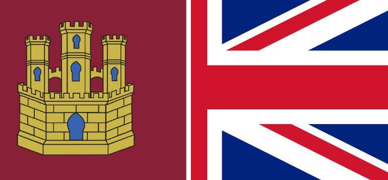 Montaje de las banderas de Inglaterra y Castilla-La Mancha 