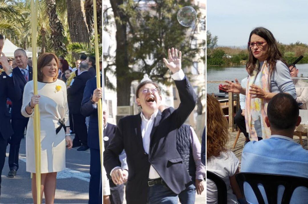 Isabel Bonig, Ximo Puig y Mónica Oltra, durante los actos de este domingo de campaña electoral