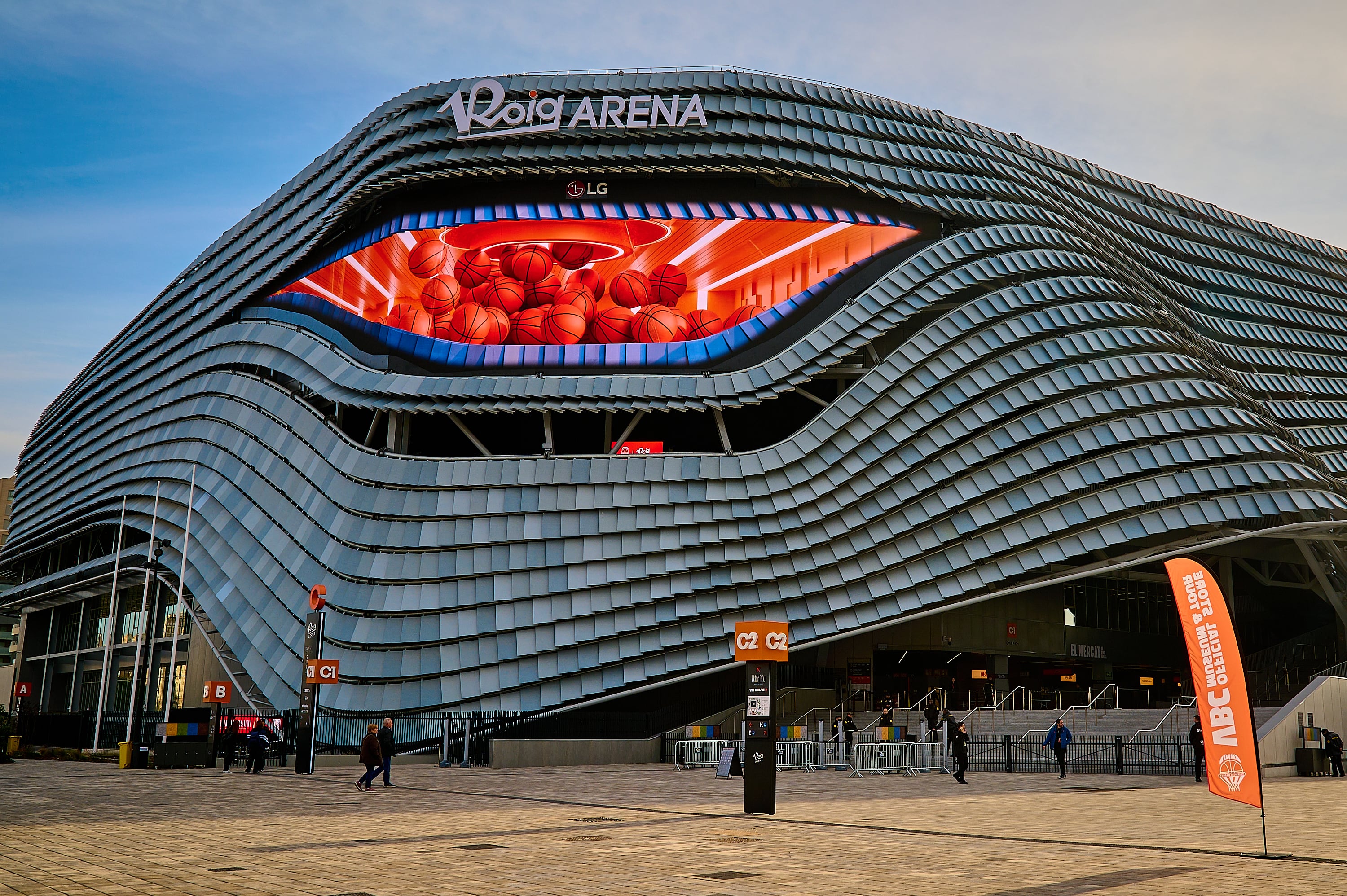 VALENCIA, SPAIN - 2025/11/30: Exterior view of the Roig Arena, a new multi-purpose arena inaugurated in the city. The stadium hosts major concerts, corporate and cultural events and is the new home of Valencia Basket where its men's and women's teams play their home games in both the Spanish league and the Euroleague. (Photo by David Pastor Andres/SOPA Images/LightRocket via Getty Images)