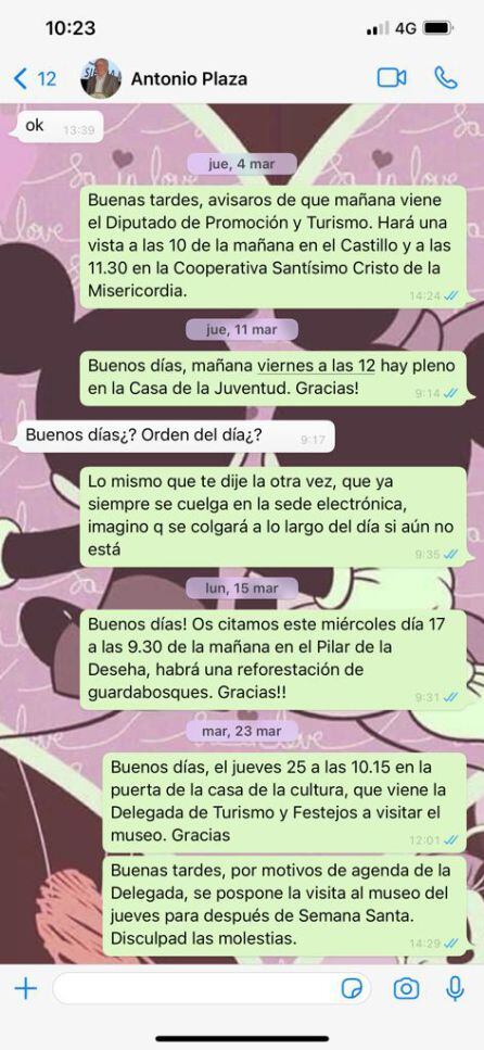 Mensajes de convocatoria y desconvocatoria de la visita prevista para el 25 de marzo