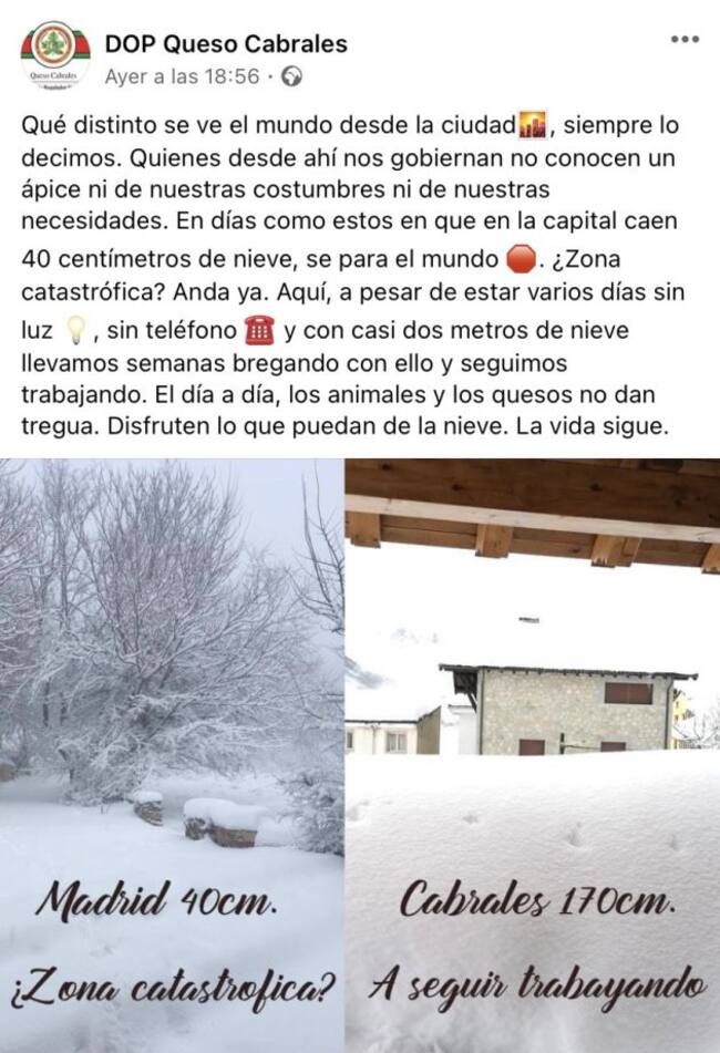 Publicación en Facebook de la DOP.
