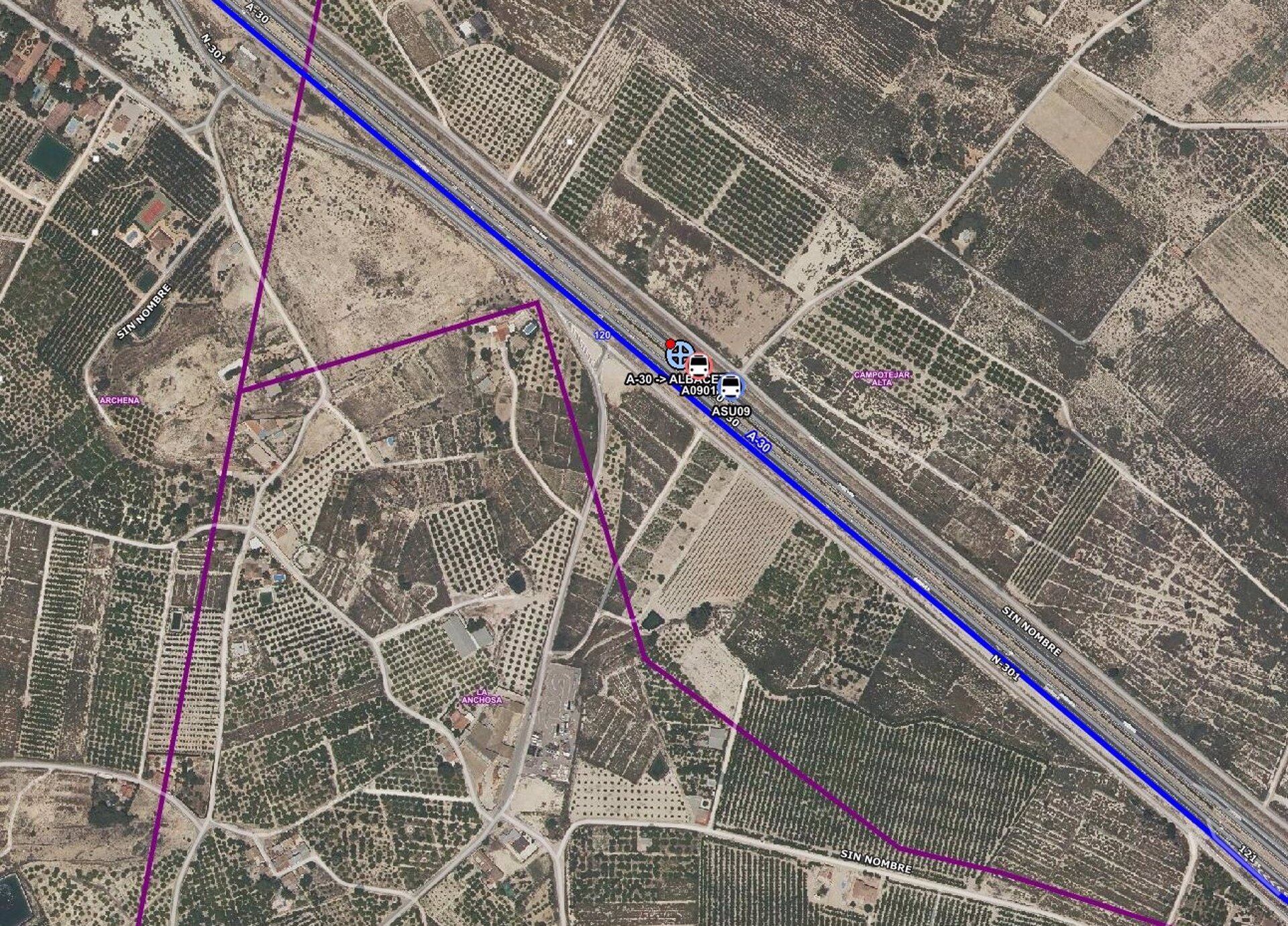 Punto de la autovía A-30 donde se ha producido una colisión múltiple, en Archena