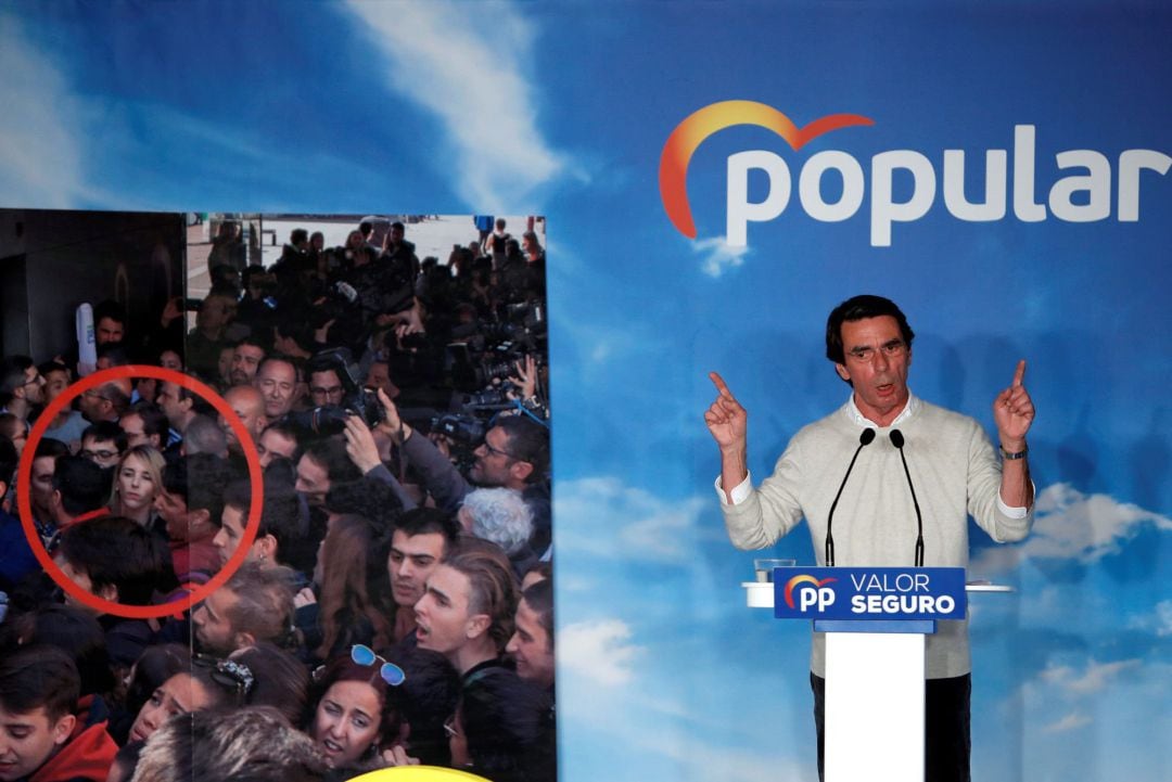 El expresidente del Gobierno José María Aznar interviene en el acto electoral que los populares celebran esta tarde en Barcelona.