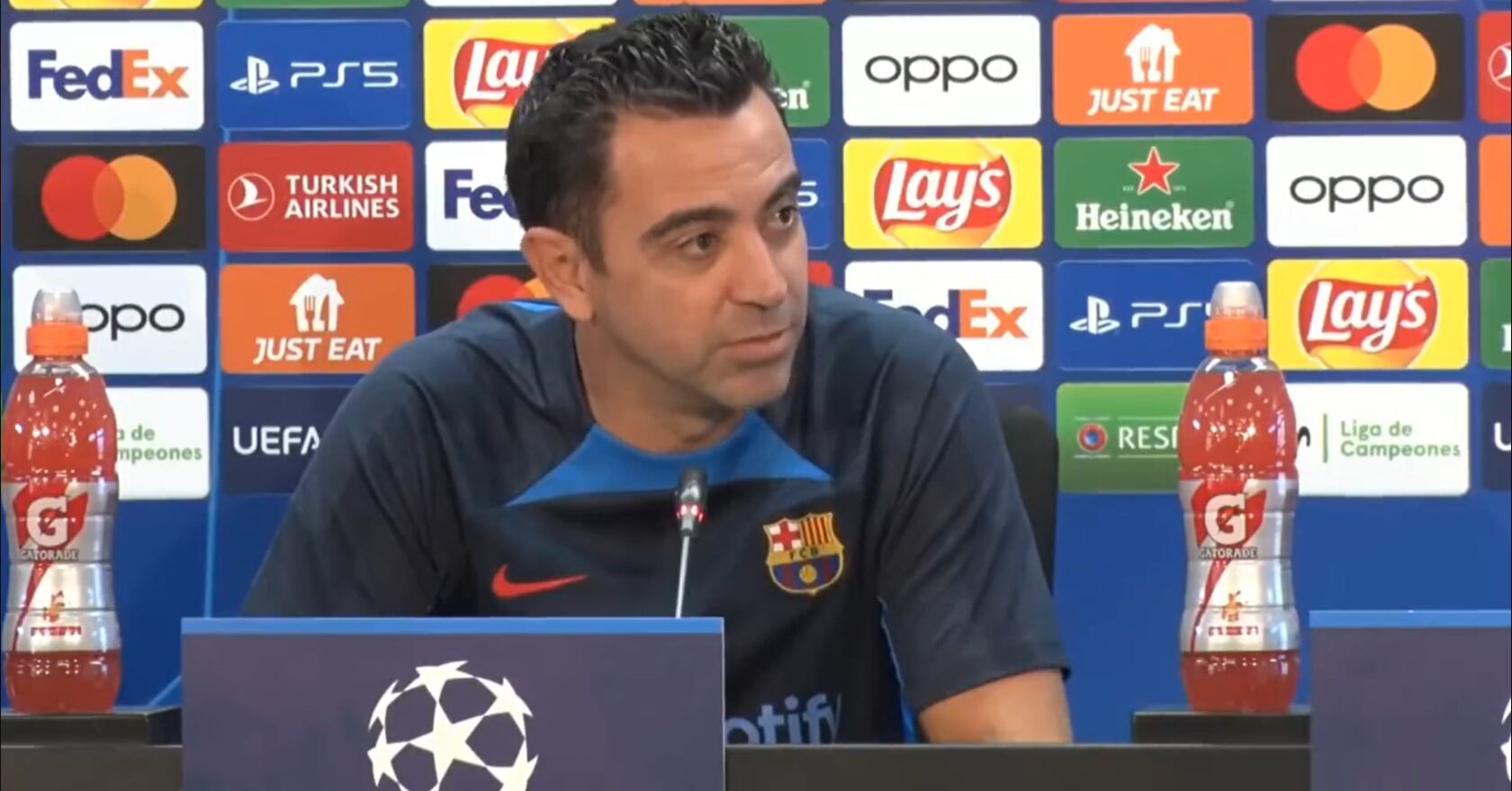 Xavi Hernández en la rueda de prensa previa al encuentro ante el Bayern de Múnich.