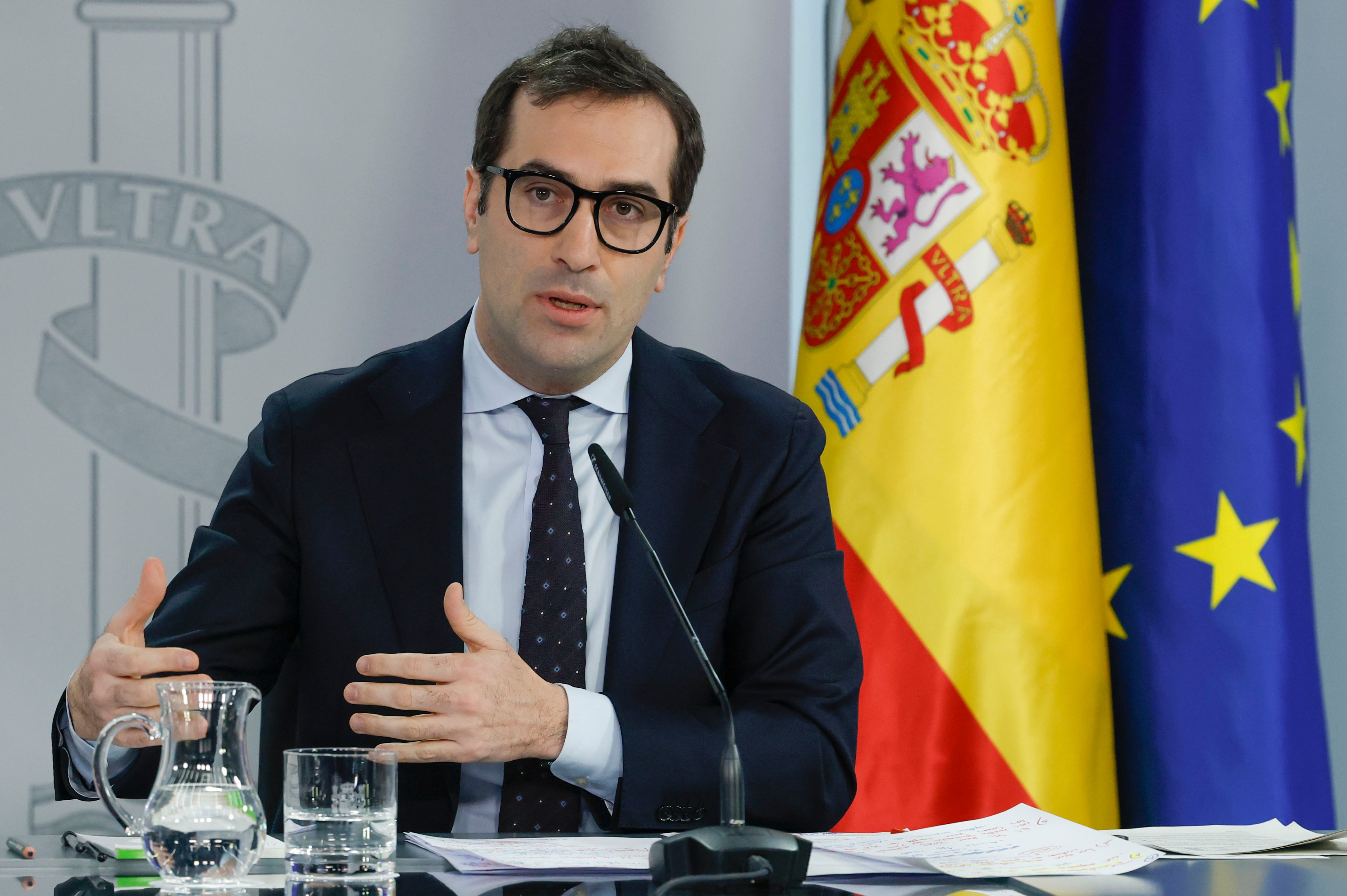 El ministro de Economía, Comercio y Empresa, Carlos Cuerpo, durante la rueda de prensa tras el Consejo de Ministros, este miércoles