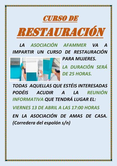 Cartel sobre la reunión del curso de Restauración.