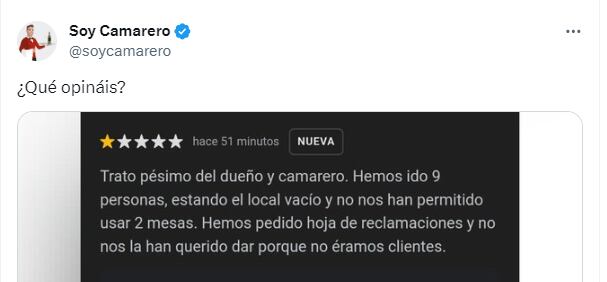 Un tweet de Soy Camarero.