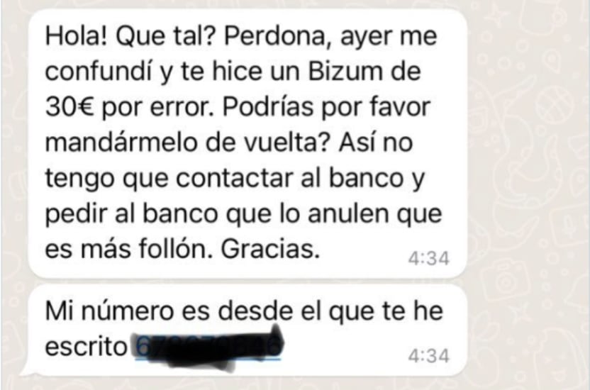 Captura del mensaje de Whatsapp