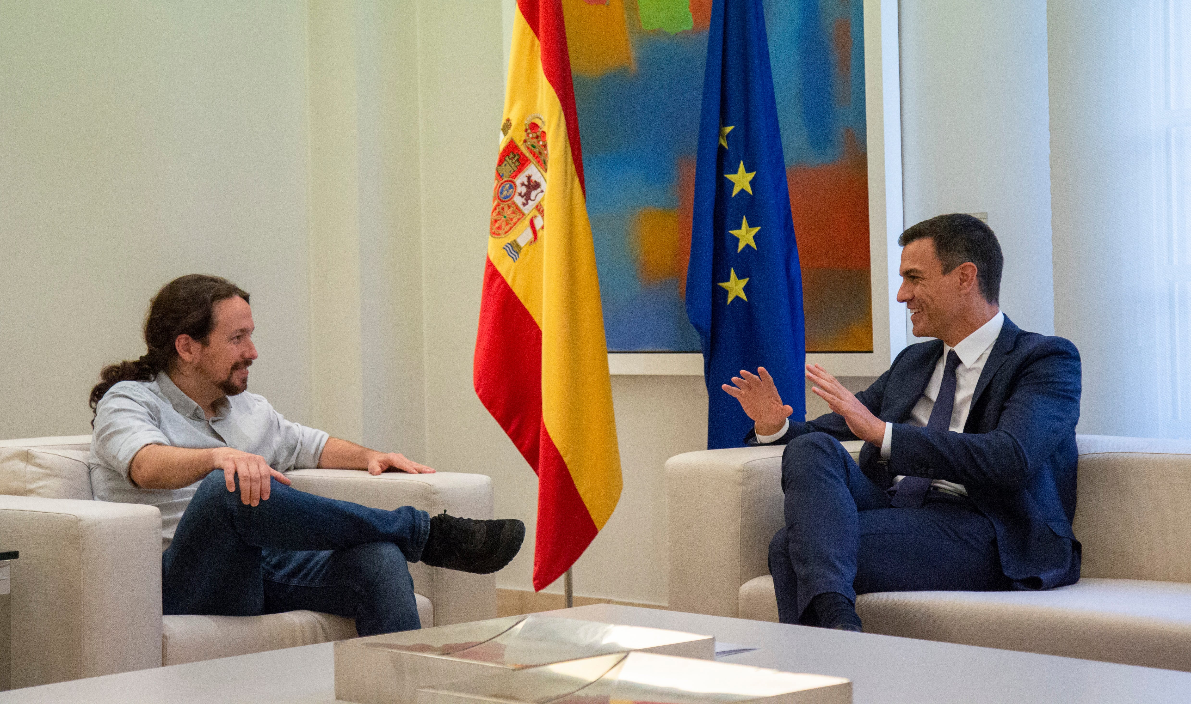 Pablo Iglesias y Pedro Sánchez en La Moncloa.