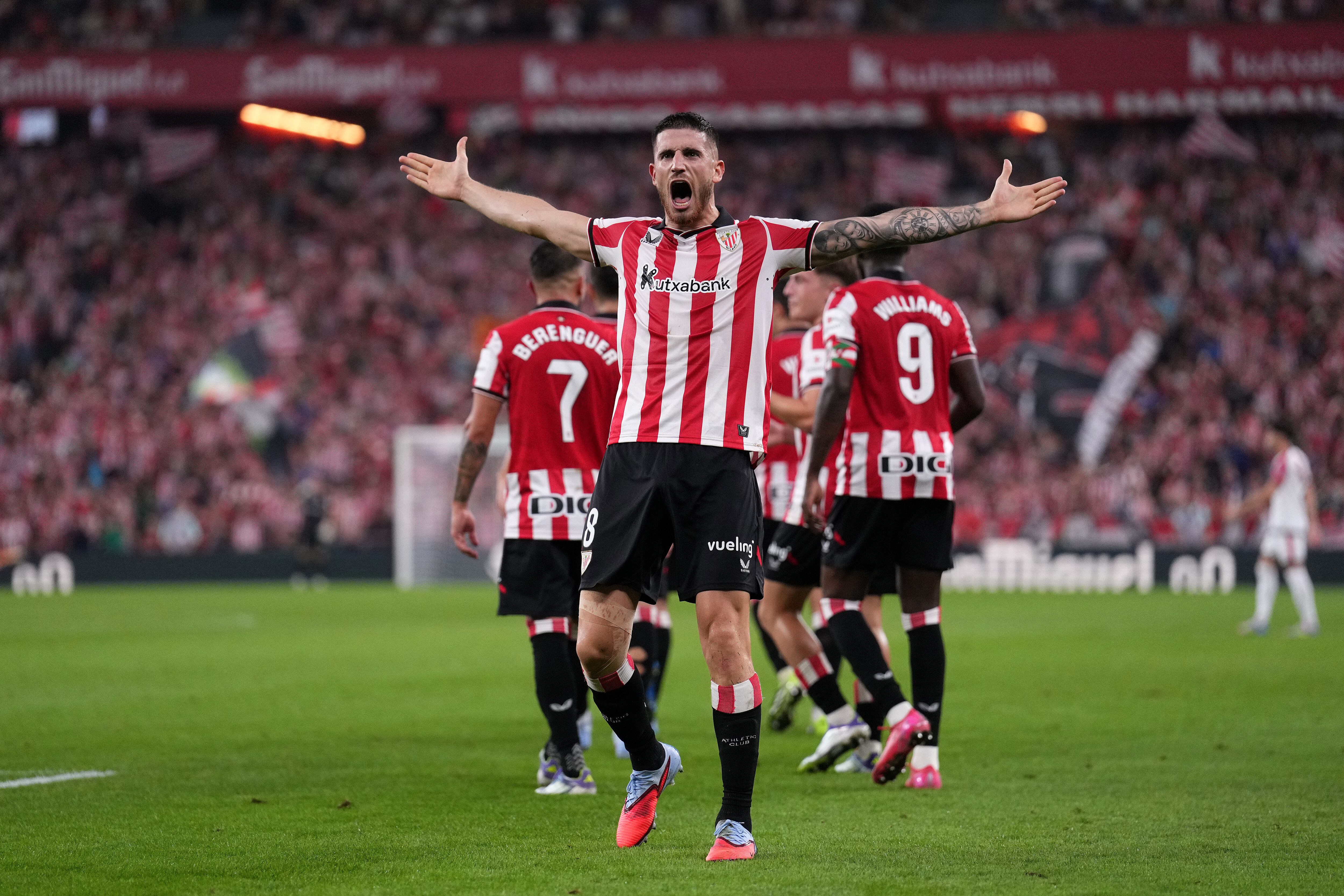 Oihan Sancet celebra su gol ante el Rayo Vallecano