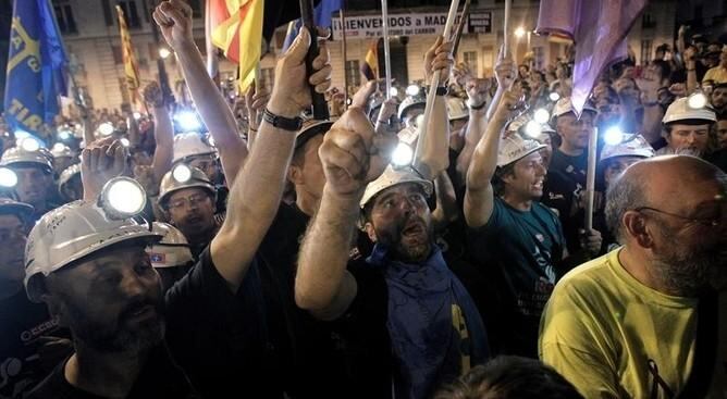 Imágenes de la protesta de los mineros del carbón que llegaron a Madrid esta semana, los trabajadores protestan en contra de los recortes que se aplicarán al sector