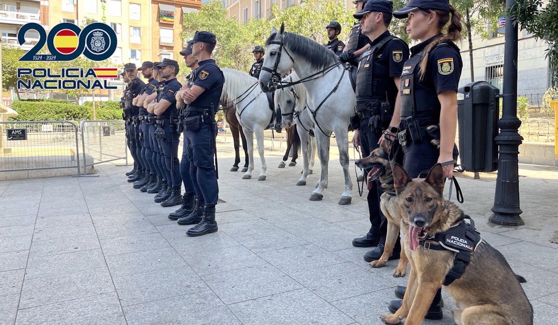 Agentes de Policía Nacional esta mañana en la Plaza de Pedro Zerolo de Madrid