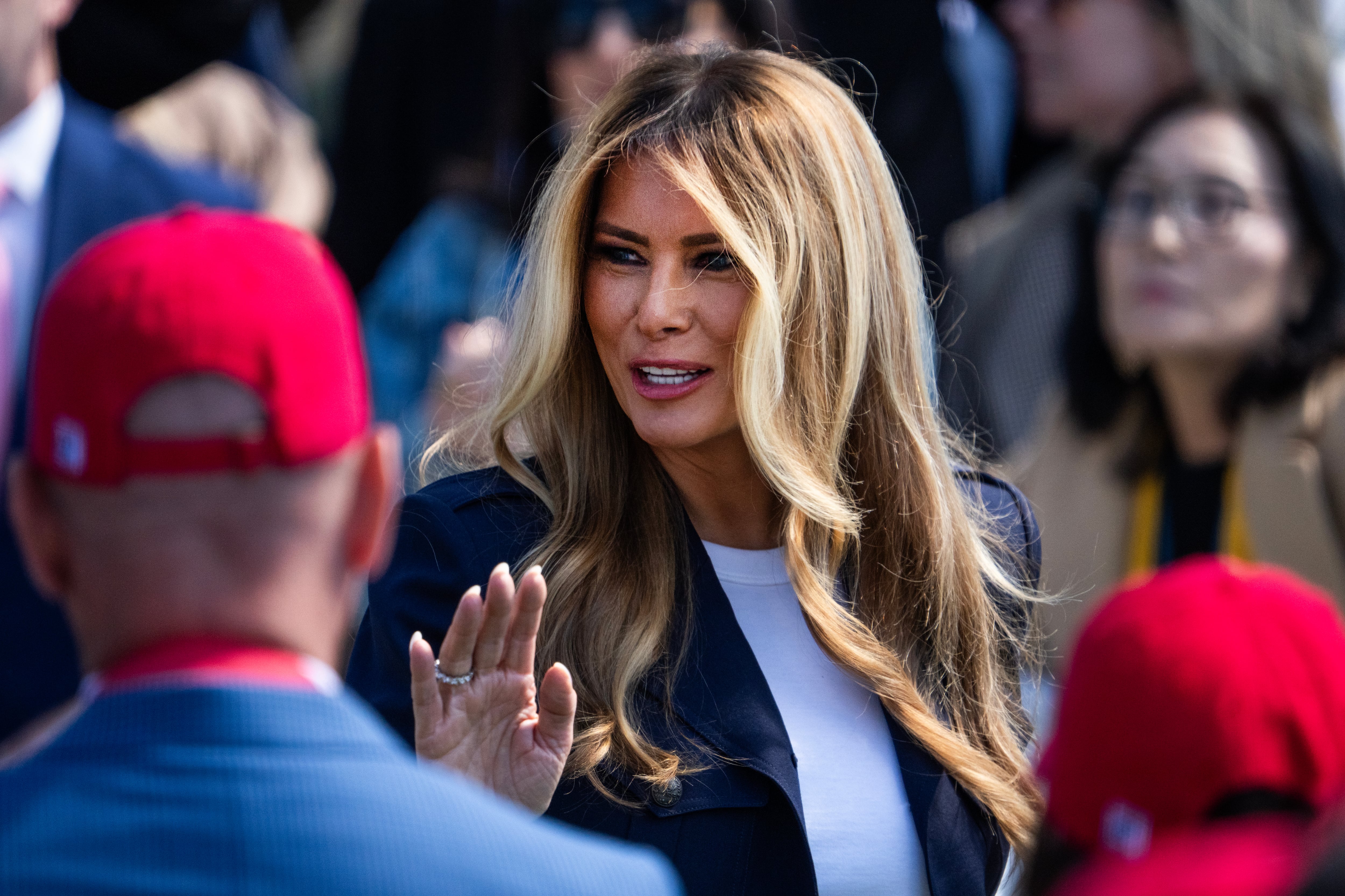 UNITED STATES - APRIL 6: First Lady Melania Trump attends the White House Easter Egg Roll on the South Lawn on Monday, April 6, 2026. (Tom Williams/CQ-Roll Call, Inc via Getty Images)